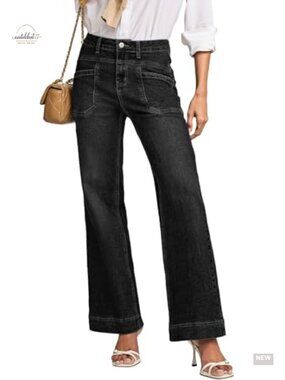 Womens High Rise Wide Leg Bootcut Stretchy Denim Jeans
